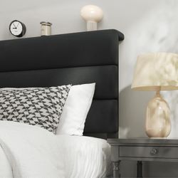 Queen bed frame with headboard, platform bed with wooden slats, easy to assemble     Upholstered bed frame, queen bed frame with headboard, platform b