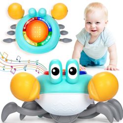 Musical Crawling Crab Baby Toy, Tummy Time Toy for 6-12 Month Boy Girl, Light-up Walking Dancing Moving Crab for 1 Year Old Baby Educational Learning,