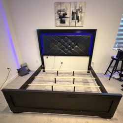 King Size Bed Frame With Blue Neon Light