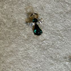 Gold Tone Clear & Green Rhinestones Angel Lapel Pin Back