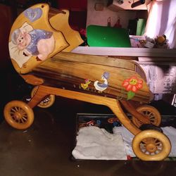 Antique All Wooden Baby Doll Buggy