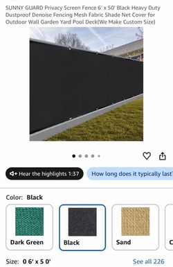 Sunny Guard Black Privacy Screen Fence 6' x 50'