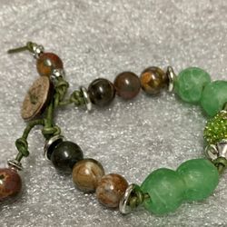 Jasper Sea Glass Leather Bracelet Handmade