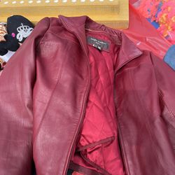 Italian Red Leather Jacket, Extra Large. Women’s.