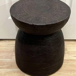 New Black Concrete Drum Accent Table Side End Plant Stand Cylinder Faux Wood
