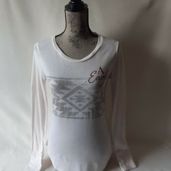 American Eagle women's tan long sleeve graphic top size S 