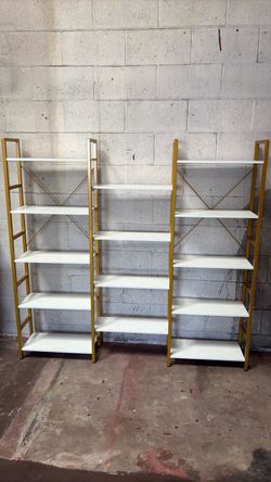 Gold and White 5-Tier Metal Shelving Units – Set of 2