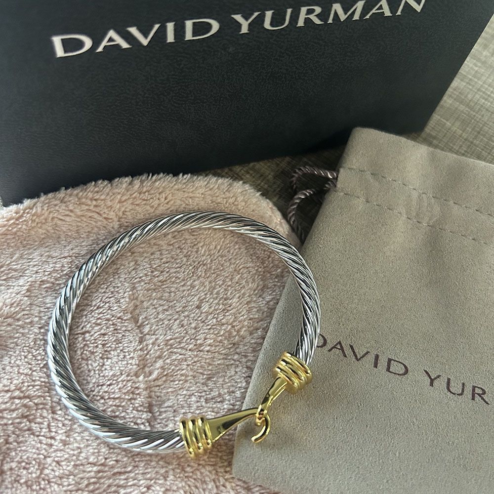 David Yurman Sterling Silver 925 Cable Bracelet With 14k Yellow Gold 