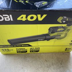 RYOBI 40V 110 MPH 525 CFM Cordless Battery Variable-Speed Jet Fan Leaf Blower with 4.0 Ah Battery and Charger new 