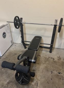 Home Gym Package – Bench Press, 330 lb Weights, Bars & Rack
