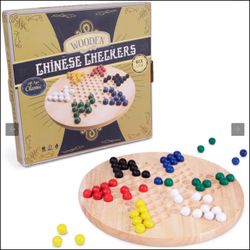 CHINESE CHECKERS - WOODEN BOARD AND MARBLES