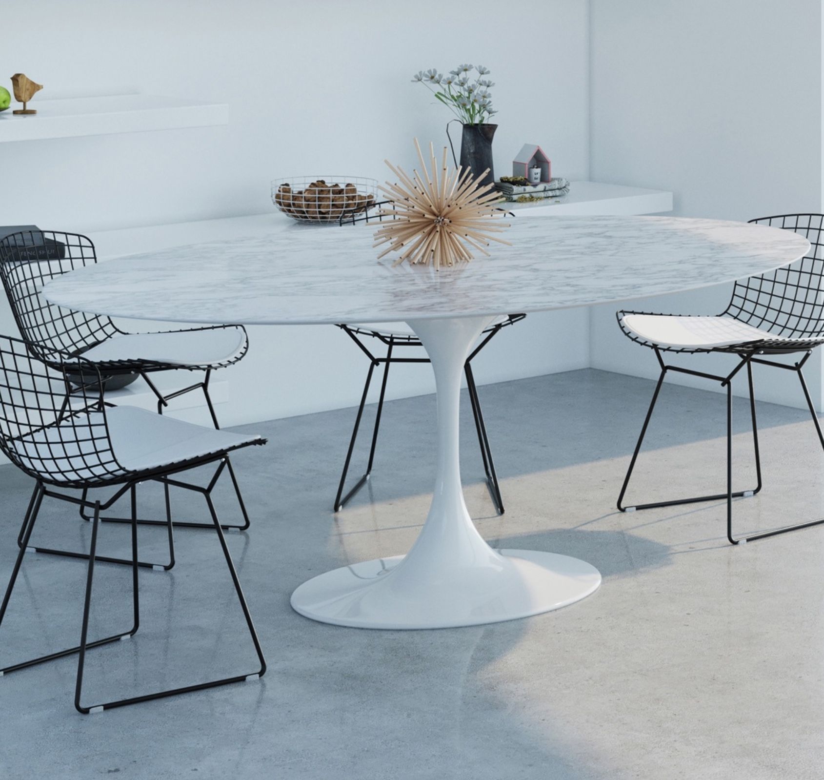 66" or 78" Oval Replica Mid Century Modern Saarinen Real Carrara Marble Tulip Dining Table