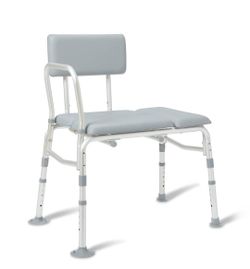 Medline Padded Transfer Bench for Bathtub and Shower, Height Adjustable, Slip-Resistant Legs, Rust-Resistant, Side Arm & Back Rest for Extra Support, 