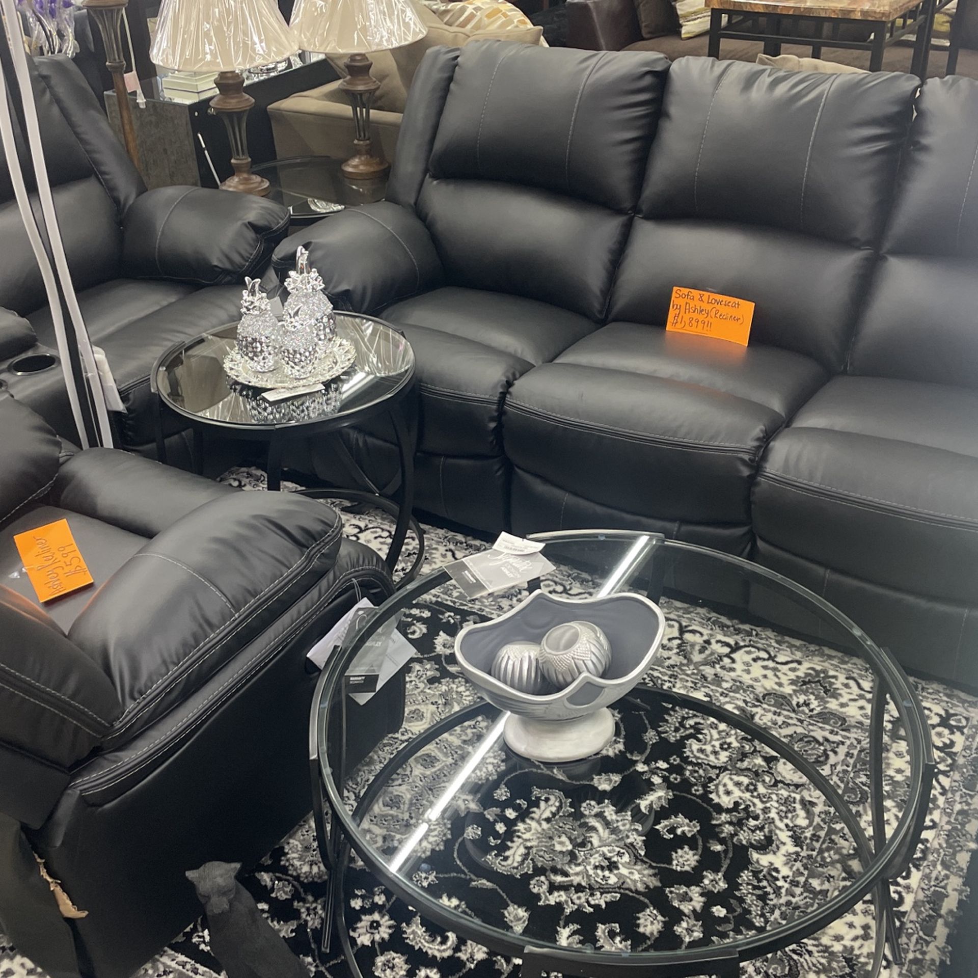 Leather Sofa And Loveseat Recliner Set Made By Ashley $49 Initial Payment READ DESCRIPTION