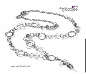 Women's Fashion Lanyard Silver ID Badge Holder Necklace. New open bag.