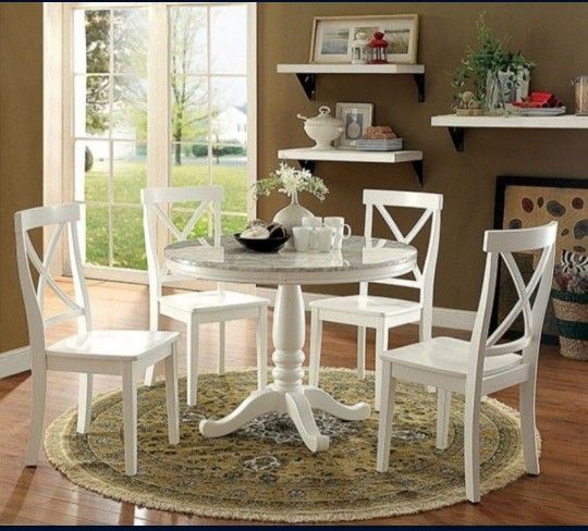 Brand New White 5pc Dining Table Set w Marble Top Home & Garden