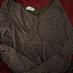 white and brown polka dot blouse