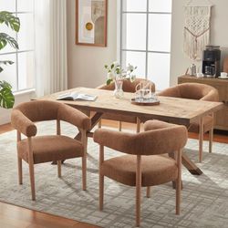Barrel Dining Chairs Set of 4, Modern Upholstered Dining Room Chairs with Rubberwood Legs and Armrests, Arm Chair Accent Chairs for Farmhouse/Dining R