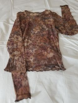 Sheer Long Sleeved Floral/Leopard Print Top