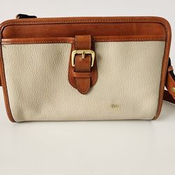 Liz Claiborne Leather Cream & Tan Crossbody Bag Pockets 
