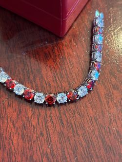 Red and White Stone Tennis Necklace