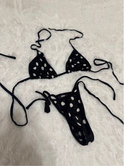 New one size black white polka dot bikini y2k swimsuit thong festival dancer  It says one size fits all