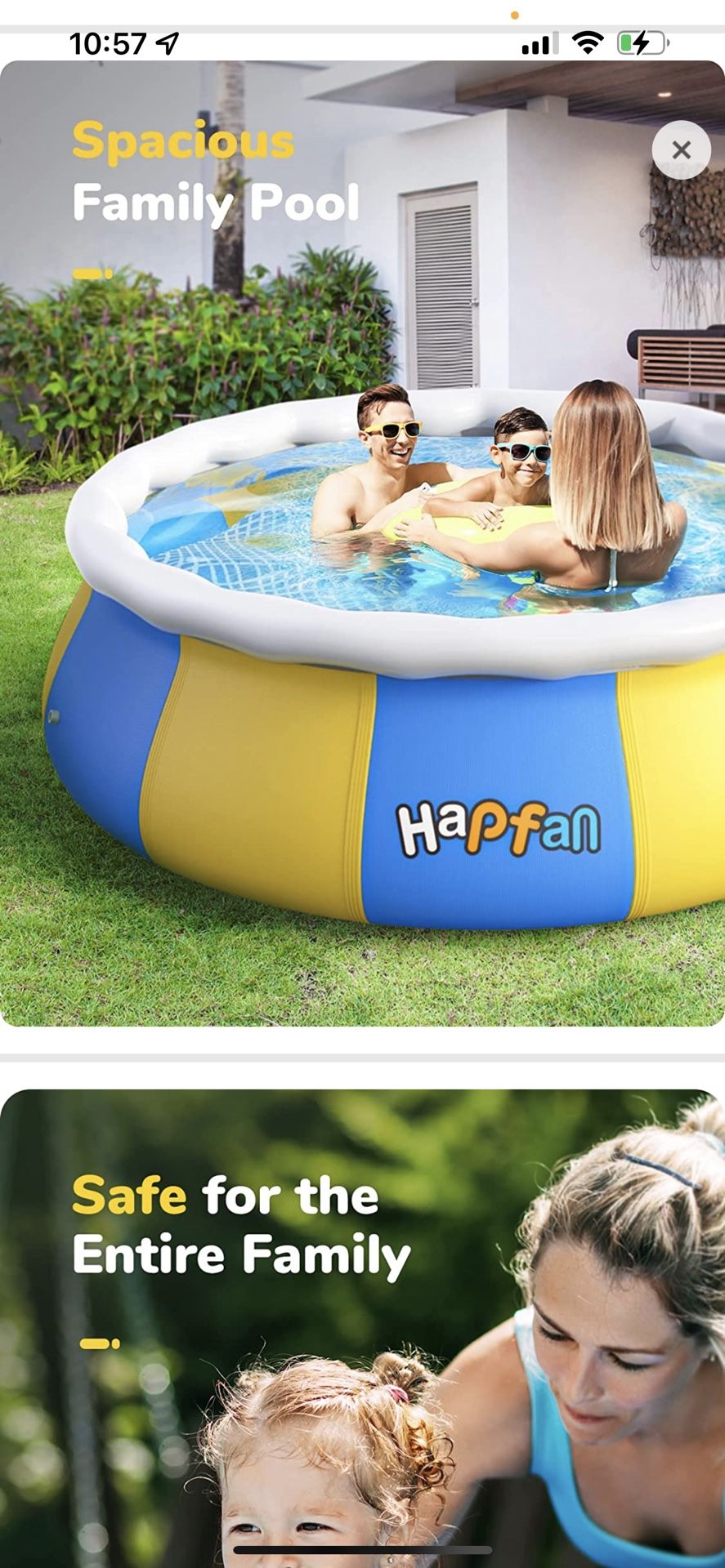 Hapfan Inflatable Above Ground Pool, 8ft/10ft Family Outdoor Pool