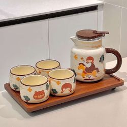 Porcelain Tea Service Set (4 Tea Cups & Pot)