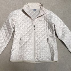 Womens L Large Columbia Omni Heat Off White Quilted Jacket Coat EUC