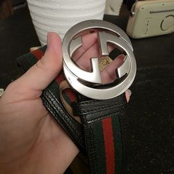 Authentic Gucci Belt Buckle Striped Canvas