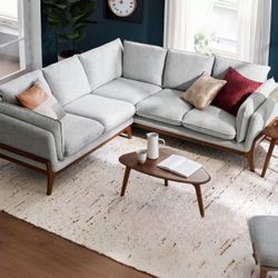 Remi Light Gray “Mineral” Tweed Fabric L-Shaped Sectional Sofa w/ Ottoman By Castlery [NEW IN BOX] **Retails for $2599