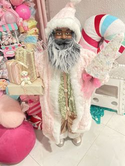 Large Pink Black Standing Santa Claus