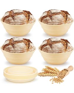 New-5pcs Silicone Banneton Bread Proofing Baskets, 9" Collapsible Round Sourdough Bread Baking Supplies, Non-Stick Dough Proofing Bowl Containers, Ove