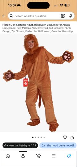 Adult Lion Costume Jumpsuit Brown Medium