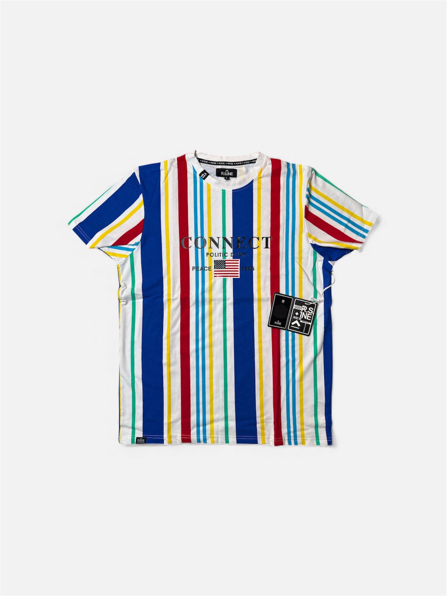 Rise One “CONNECT” Graphic T-Shirt – Multicolor Stripe – Men’s Large – Brand New