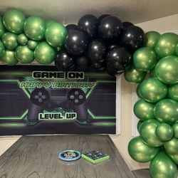 Birthday Gamer Backdrop And Balloons 