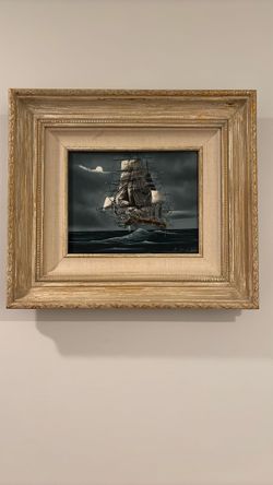 Renato Longanesi Italian 1931- Original Oil Painting “The clipper” Signed Sail Ship in Open Sea Wood Frame