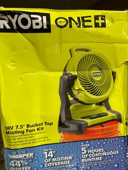RYOBI ONE+ 18V Cordless 7-1/2 in. Bucket Top Misting Fan Kit with Compact Battery and Charger