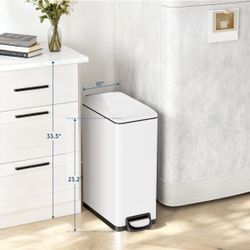 13.2 Gal Slim Kitchen Trash Can with Lid, 50L Stainless Steel Garbage Can, Large Kitchen Rubbish Can, Step Trash Bin w/Foot Pedal and Inner Bucket, Ba