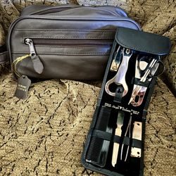 Men's Genuine Leather Brown Shave Kit Toiletry Bag 