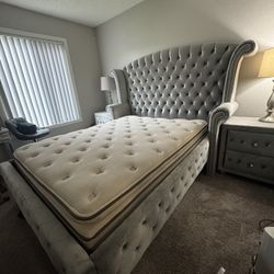 Luxury Tufted Queen Queen Bedroom Set — Bed Frame, Mattress & 2 Nightstands $1,500 OBO  