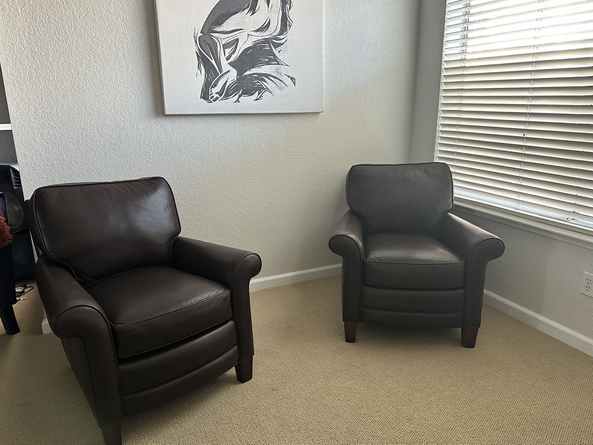 Thick Brown Leather Club  Chairs