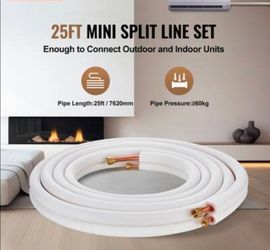 SPLIT LINE 25 FT. SET 3/8 & 5/8 PE INSULATED COIL COPPER PIPES FOR AC ASTM B280💥BRAND NEW 💥