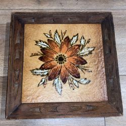 Vintage Floral Ceramic /wood Tile Pot Trivet 