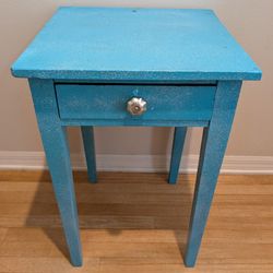 Sky Blue White Speckled Wood Table