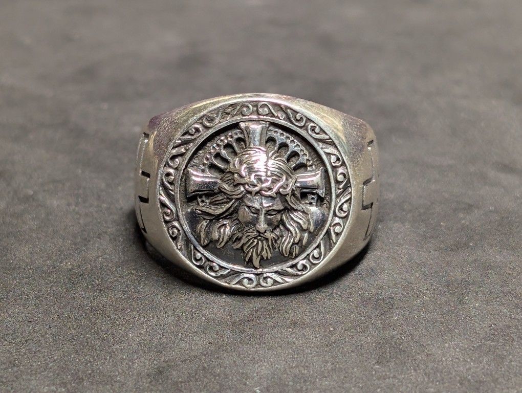 Sterling Silver Jesus Christ Men's Ring Size 12