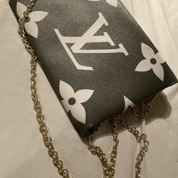 Army Green Monogram Gold Chain Link Clutch 