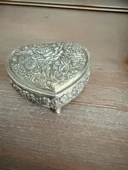 Silver Heart-Shaped Trinket Jewelry Box
