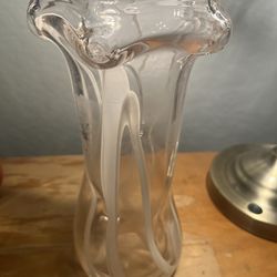 Hand Blown Glass Pink and White Swirl Vase