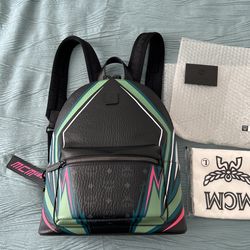 MCM Graphic Lines Medium Black Visetos Leather Backpack